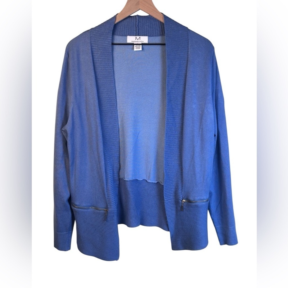 Magaschoni Open Front Cardigan Light Blue Size Large